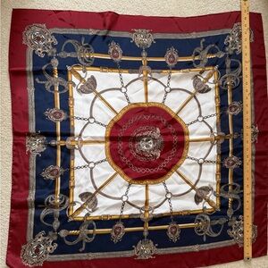 Elegant Red and Blue Scarf with Chain Design